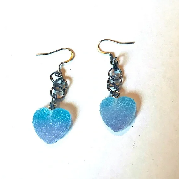 Blue Kawaii Candy Soft Gummy Heart Ombré Handmade Stainless Steel Earrings - Picture 2 of 15